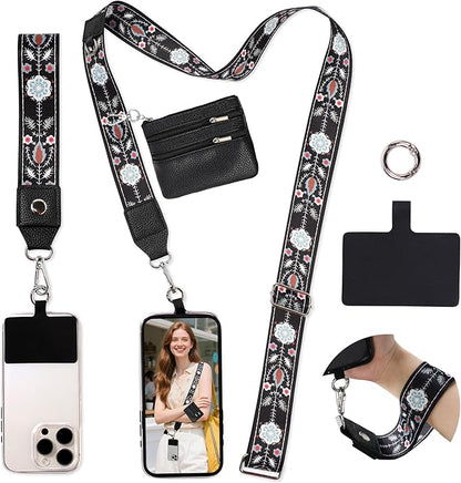 FUVLIFE Phone Lanyard Crossbody Wrist Strap, Adjustable Clip and Go Strap for Phone with Wallet Crossbody, Phone Strap with Zippered Pouch, Universal Hands-Free for All Cell Phone