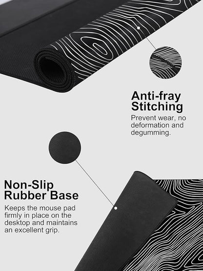 TopMade Mouse Pad with 15W Fast Wireless Charging, 31.5"x15.75" XXL Large Gaming Waterproof Desk Pad with Ultra-Smooth Surface, Non-Slip Base, Computer Desk Mat, Black Topographic Map #1