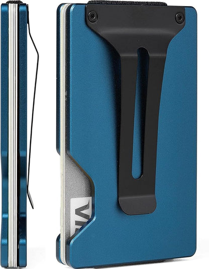 Minimalist Slim Wallet for Men,RFID Blocking Metal Wallet,Aluminum Credit Card Holder & Money Clip 12-15 Cards,Slim Rfid Front Pocket Mens Wallet, Matte Dark Blue