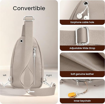 befen Genuine Leather Small Sling Bag for Women Anti-Theft Crossbody Chest Bags Multi-Pockets Fanny Pack with RFID Card Slots
