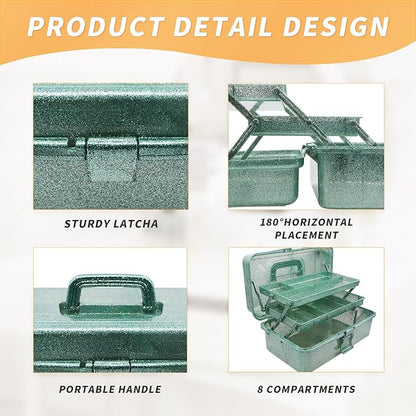 3 Layer Stackable Arts and Crafts Organizer Storage, Multipurpose Sewing Box Plastic Tackle Box Organizer with Lib, Storage for Tools, Makeup, Snack, Art Supply, Sewing Supply(Green)