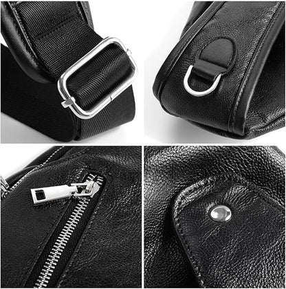 Small Sling Bag Crossbody Backpack Over the Shoulder Bag for Men Women Travel Outdoors, Lightweight Sling Chest Pack (Large, Pu leather)