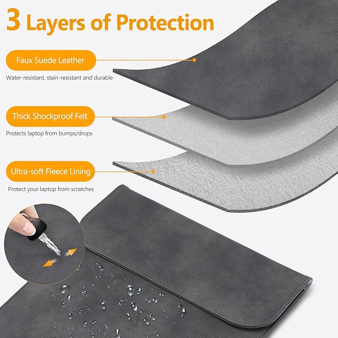 HYZUO 15-16 Inch Laptop Sleeve for MacBook Pro 16 M5/M4/M3/M2/M1 Pro/Max A3428 A3429 A3403 A3186 2026-2019, MacBook Pro 15 2015-2012, XPS 15, Faux Suede Leather Case with Accessory Bag, Space Gray