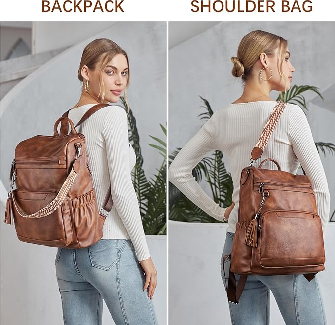 BOSTANTEN PU Leather Laptop Backpack for Women Designer Travel Backpack with Laptop Compartment Ladies Computer Shoulder Bags