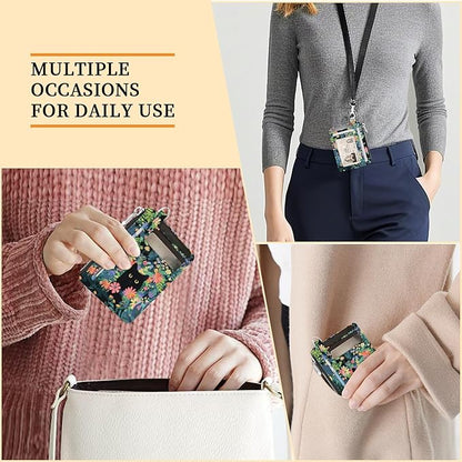Hancynir Slim Wallet Women Credit Card Holder Flower Black Cat Green RFID Small Mini Card Case Front Pocket PU Leather Thin Travel Zipper Coin Cash ID Window Girls Wallet Gifts