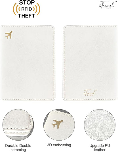PU Leather Passport Holder Covers Case, Waterproof Rfid Blocking Travel Wallet Passport Holder(Cream)