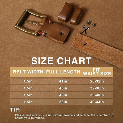 SANSTHS Mens Full Grain Cow Leather Belt Heavy Duty Work Belt Casual Every Day Belt for Jeans