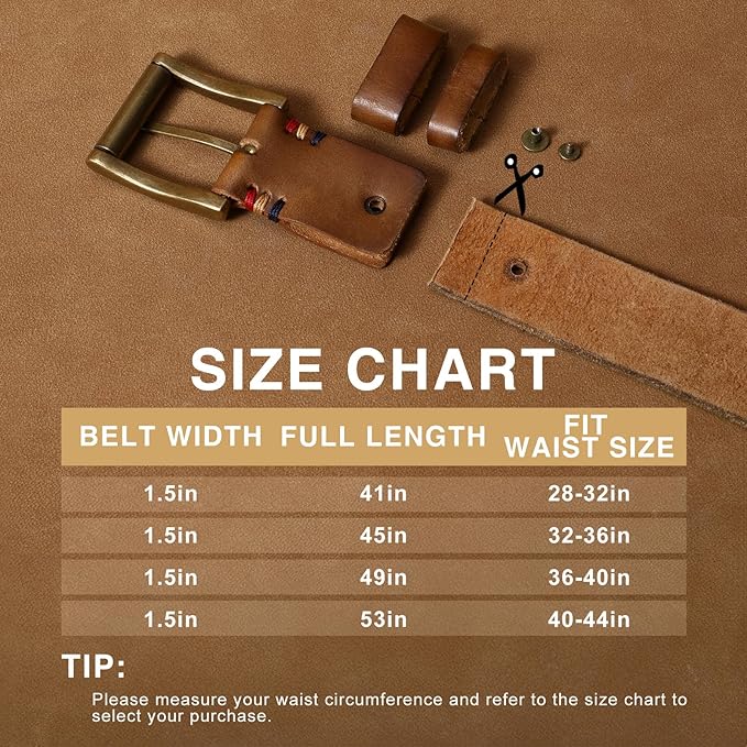 SANSTHS Mens Full Grain Cow Leather Belt Heavy Duty Work Belt Casual Every Day Belt for Jeans