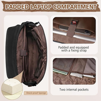RAINSMORE Messenger Bag for Men, 15.6-17.3 inch Laptop Bag, Canvas Briefcase with Luggage Strap, Satchel for College Work