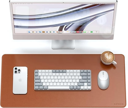 Satechi Vegan Leather Desk Mat, Large Mouse Pad Scratch and Water Resistant, Easy to Clean, Desk Pad for Office and Home, 26.8” x 12.4” x 0.1” - Brown