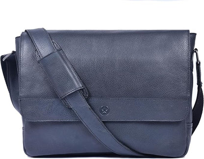16" Crossbody Bag Leather Laptop Messenger Bag For Men with trolley sleeve for school office (Royal Blue)