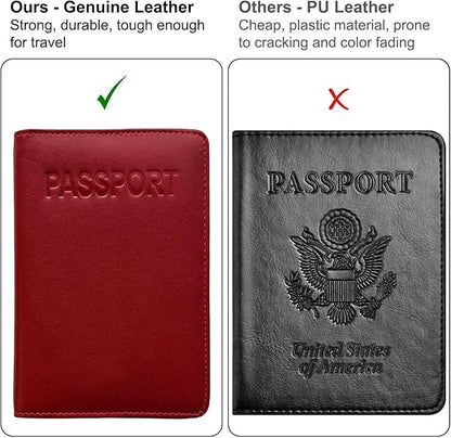 Red Genuine Leather RFID Passport Cover