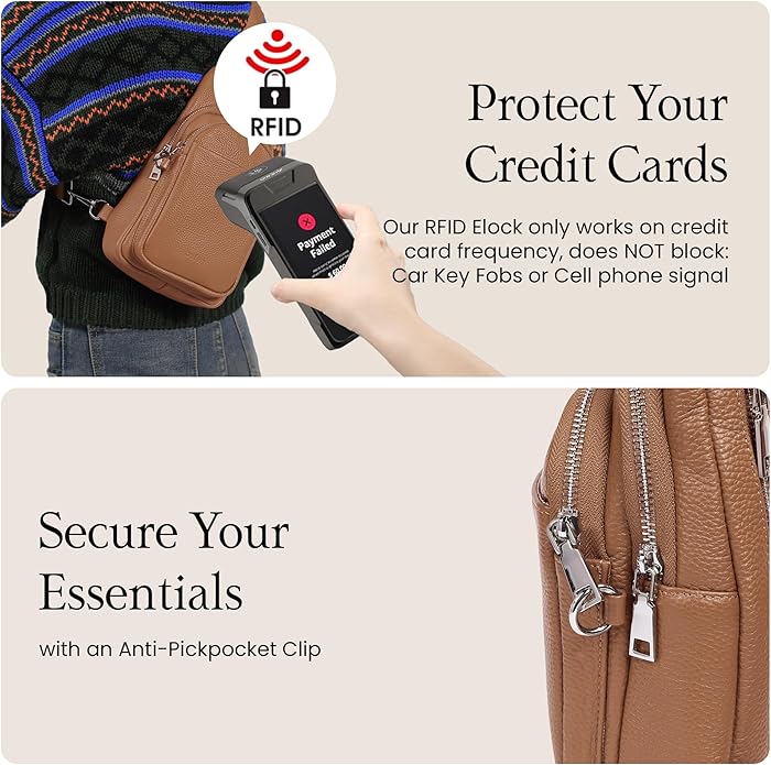 befen Genuine Leather Small Sling Bag for Women Anti-Theft Crossbody Chest Bags Fanny Packs for Travel with RFID Card Slots