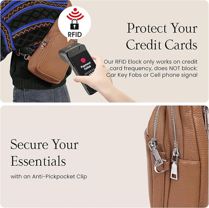 befen Genuine Leather Small Sling Bag for Women Anti-Theft Crossbody Chest Bags Fanny Packs for Travel with RFID Card Slots