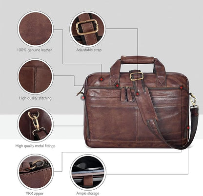 Oak Leathers Leather Messenger Bag for Men and Women - Laptop Briefcase Bag For College, Office, Adjustable Shoulder Strap