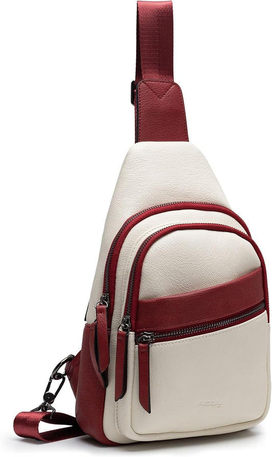 Alldaily Large Sling Bag for Women Crossbody Purse Leather Fashionable Trendy Chest Bag for Travel, Fanny Pack (Red&White)