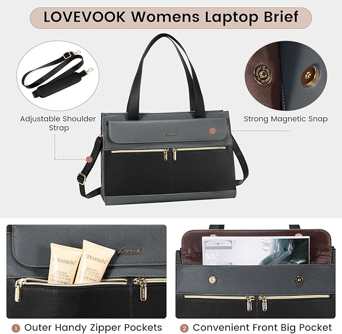 LOVEVOOK Laptop Tote for Women - 15.6 Inch Professional Leather Computer Briefcase - Waterproof Shoulder Bag - Large Capacity Business Teacher Office Bag - Crossbody Purse