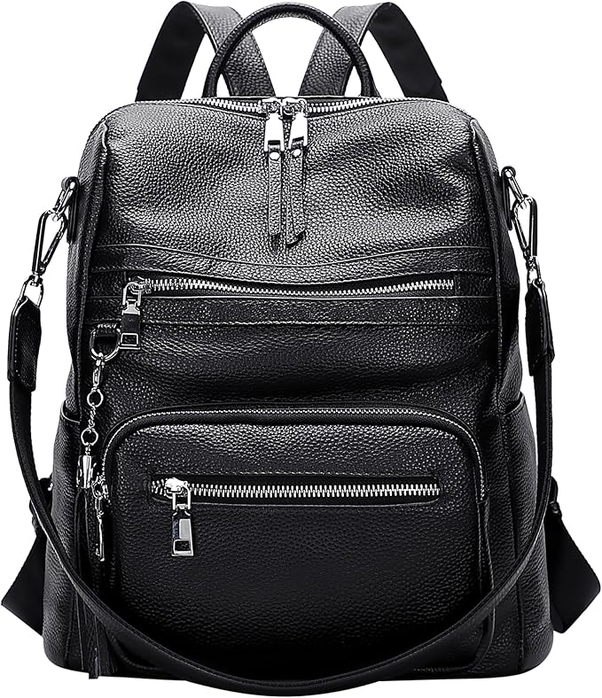 ALTOSY Genuine Leather Backpack Purse for Women Large Shoulder Bag With Laptop Compartment Multiple Pockets(S106 Black)