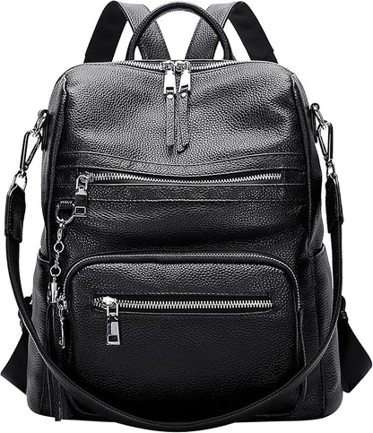ALTOSY Genuine Leather Backpack Purse for Women Large Shoulder Bag With Laptop Compartment Multiple Pockets(S106 Black)