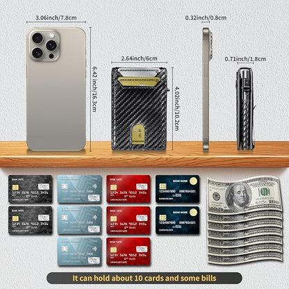 Wallet for Men, RFID Blocking Pop Up Wallet, Bifold Slim Minimalist Credit Card Holder for 9-14 Cards, Front Pocket Aluminum Card Case with ID Window, Money Clip, Gifts for Men