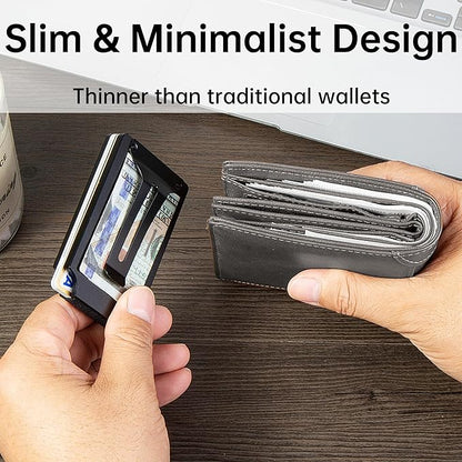 Minimalist Carbon Fiber Wallet for Men, Money Clip Cash Strap Wallet, RFID Blocking Metal Wallet Aluminum Card Holder,Front Pocket Wallet(Matte Black)