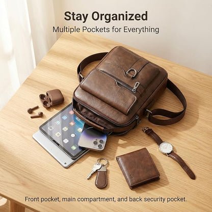 Men's Leather Crossbody Bag, Casual leather Bag for Men, Crossbody Bag Office Business,Handbag Purse Zipper