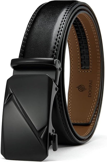 DOOPAI Belt Men, Ratchet Dress Adjustable 1 3/8" Sliding Leather Designer, Size Length Can be Cut, with Gift Box