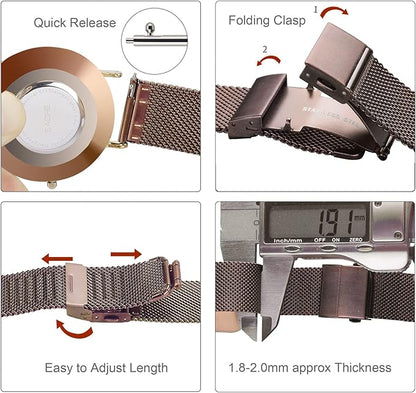 EACHE Stainless Steel Mesh Watch Band for Men Women, Quick Release Mesh Watch Straps 12mm 14mm 16mm 18mm 20mm 22mm