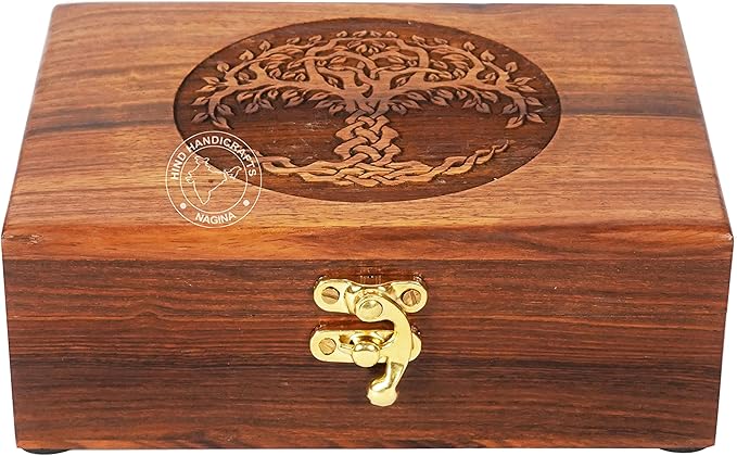 Rosewood Handmade Wooden Urn Tree of Life Engraving Handcarved Jewellery Box for Women-Men Jewel | Home Decor Accents | Decorative Boxes | Storage & Organiser (7" x 5.5" x 3.5", Tree - 5)