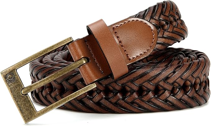 CHAOREN Leather Braided Belts for Men - 1 1/8" Mens Casual Woven Leather Belt for Dress Pant