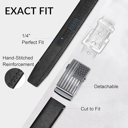 SANSTHS Mens Ratchet Belts Leather 1 3/8" for Men Dress and Casual, Adjustable Click Belts with American Flag Buckles