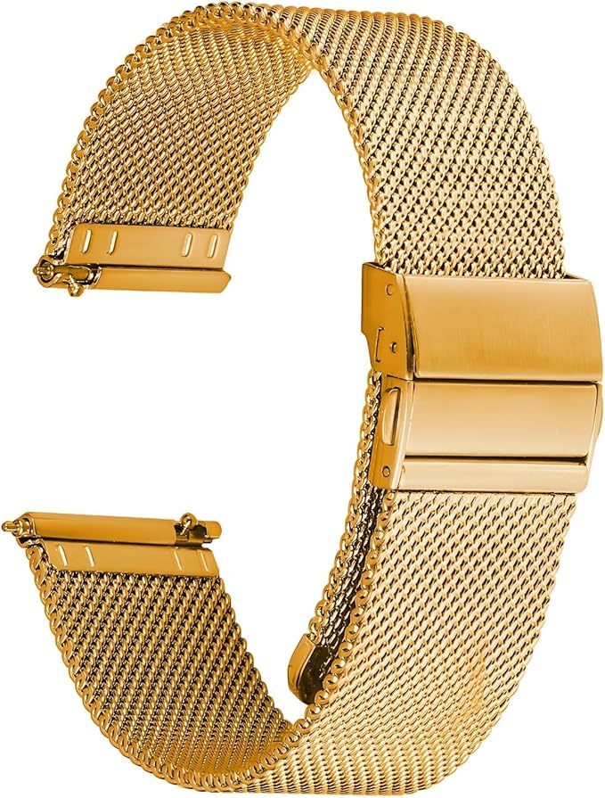 Stainless Steel Mesh Watch Band for Mens Women, Quick Release Mesh Watch Straps 18mm 20mm 22mm 24mm （20mm Gold）