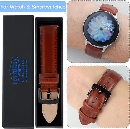 OTTOODY Leather Watch Bands Quick Release, Elegant Top Grain Leather Watch Straps for Men & Women, Choice of Color & Width - 18mm, 19mm, 20mm, 21mm or 22mm Wristbands Bracelet for Watch & Smartwatch