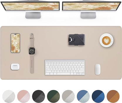 AFIING Leather Desk Pad Protector, Office Mat, Large Mouse Pad, Non-Slip PU Leather Blotter, Waterproof Writing Pad for Office and Home (Beige)