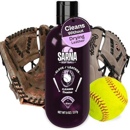 SARNA BASEBALL Glove Conditioner, Liquid, 8 Oz – Water-Based, Non-Darkening, No Sticky Residue – Glove Conditioner for Mitts, Baseball & Softball Gear Made in USA