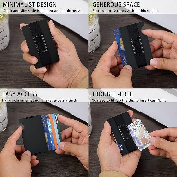 Minimalist Slim Wallet for Men,RFID Blocking Metal Wallet,Aluminum Credit Card Holder & Money Clip 12-15 Cards,Slim Rfid Front Pocket Mens Wallet
