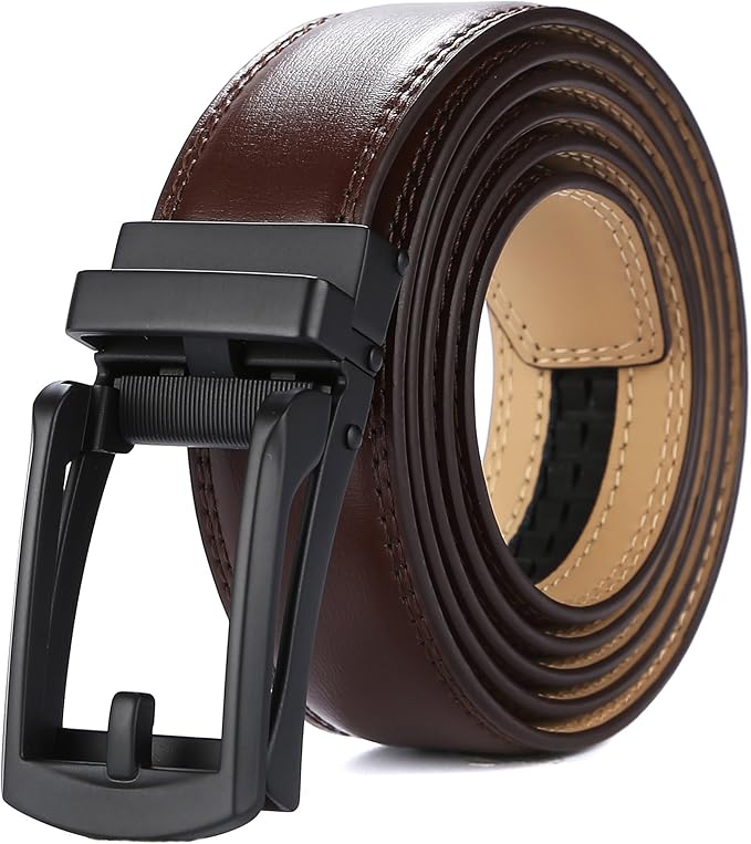 Tonywell Mens Leather Ratchet Belts with Click Buckle Perfect Fit Dress Belt 30mm Wide