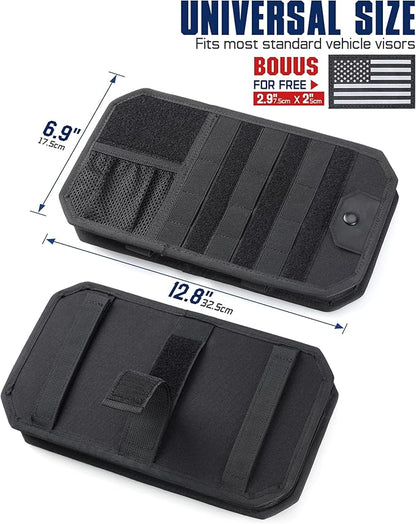 WYNEX Molle Car Sun Visor Organizer, Car Accessories with Zip Storage Pouch & Glasses Holder, Semi-Rigid Molle Panel with Patch for Tactical Gears, Fits Most Cars, Trucks, Pickups, Patrols