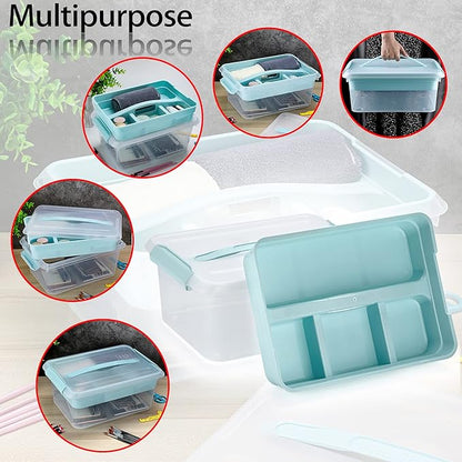 BTSKY Stack & Carry Box, Clear Plastic Storage Container Stackable Home Utility Box with Removable Tray Multi-Purpose Storage Bin for Organizing Stationery, Sewing, Art Craft Supplies(Blue)