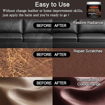Leather Recoloring Balm & Color Restorer - Multipurpose Dye & Paint for Faded Leather Couches, Car Seats, Shoes | Fix Scratches on Clothing, Furniture & Accessories(Medium Brown)