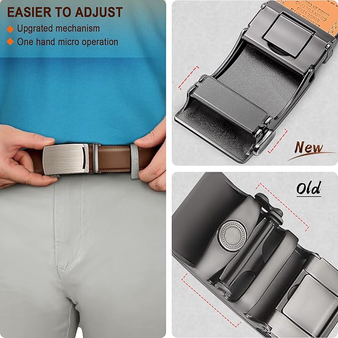 BULLIANT Mens Ratchet Belt,Leather Adjustable Slide Belt For Gift Mens Dress Casual 1 3/8",Size Adjustable