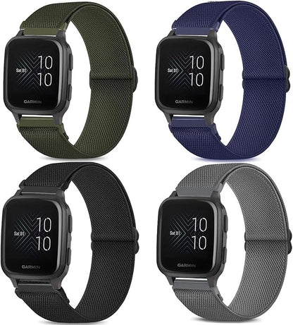 4 Pack Stretchy Watch Bands Compatible with 20mm Garmin Venu Sq/Venu Sq 2, Loop Nylon Elastic Fabric Strap for Garmin Vivomove Style/Luxe/HR Women Men