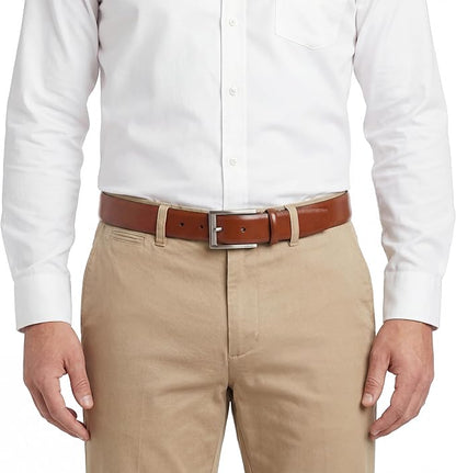 IZOD Men's Leather Belt - Feather Edge Stitching, Double Loop Strap, 1 3/8" for Work, Dress, Casual