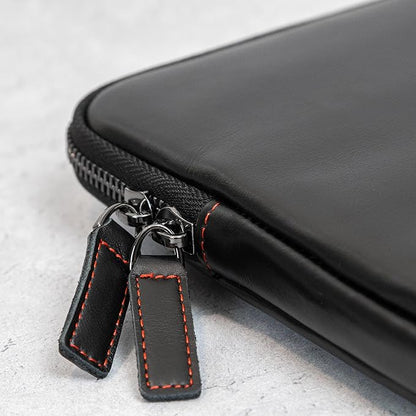 Casemade Real Leather Laptop Case/Zipped Folio Bag with Inner Pocket & Wool Lining Compatible with Apple MacBook, HP, Dell, Asus, Levovo (16 Inch - Black)