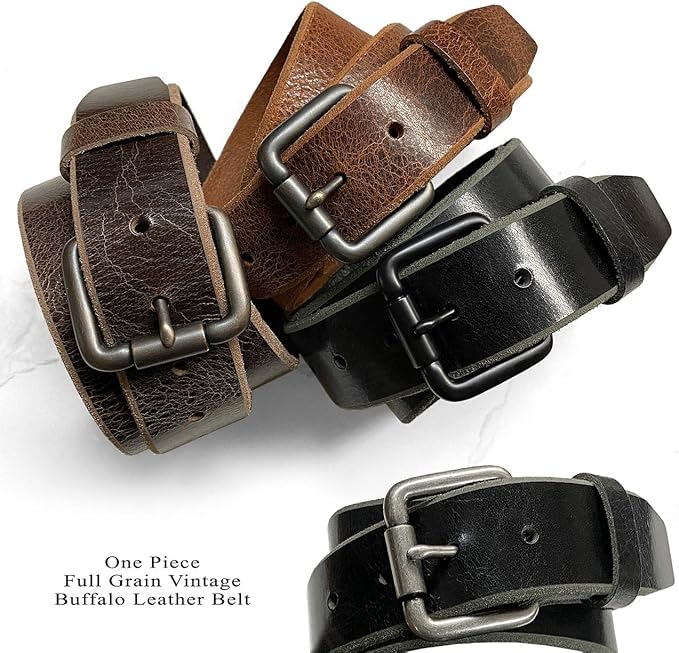 BS304 Genuine Full Grain Vintage Leather Belt Strap or Belt with Buckle_1-1/2"(38mm) wide