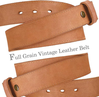 NPET Men's Full Grain Leather Belt Vintage Distressed Style with Snap-On Strap 1 1/2" Wide without Buckle