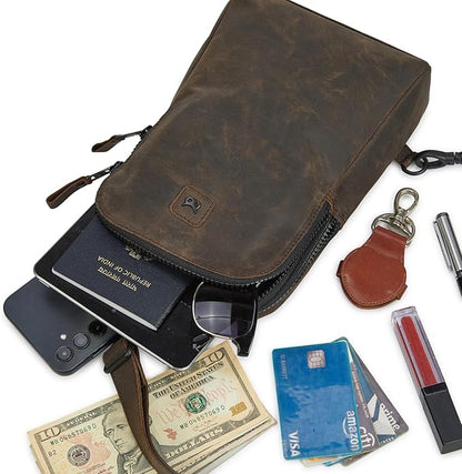 Leather Sling Bag for Women Genuine Crossbody Purse Small Trendy Cross Over Chest with Phone and Credit Card Slots (Coffee Crazy Horse)