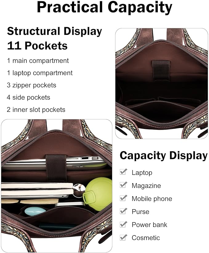 FADEON Leather Laptop Backpack for Women, Designer Ladies Work Travel Computer Backpack with Laptop Compartment Coffee Brown