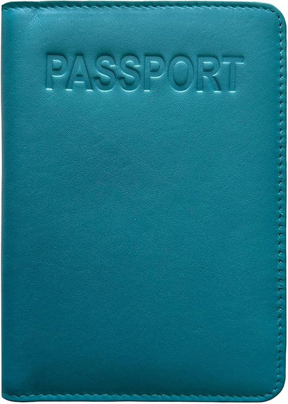 Teal Basic Genuine Leather RFID Passport Cover