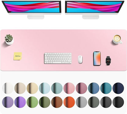Aothia Faux Leather Desk Mat - Non-Slip PU Leather Desk Blotter, Waterproof Writing Surface, Large Desk Pad for Office & Home (Fairy Pink, 55" x 17")